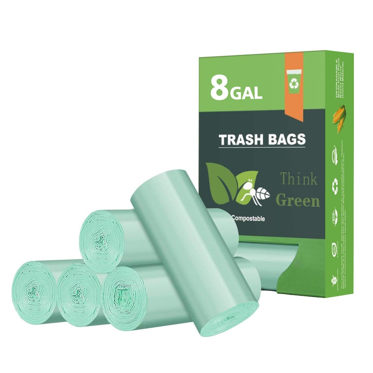 Biodegradable 8 Gallon Trash Bags, AYOTEE Garbage Bags 8 gallon, Compostable Medium Trash Bag, Unscented Leak Proof Bag for Office, Home, Bathroom