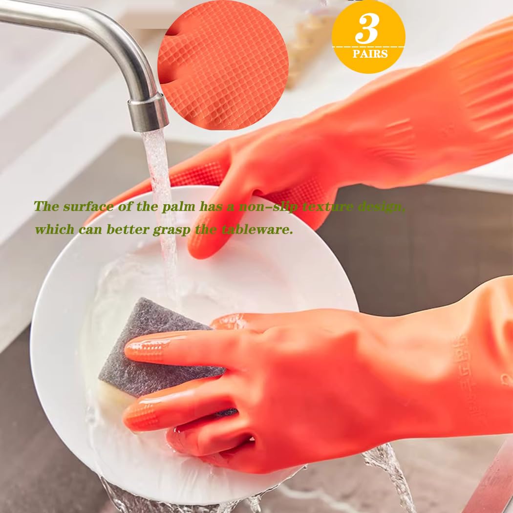 Vsootal 3 Pairs Household Extra Long Kitchen Gloves for Washing Dishes?20.05inches Rubber Cleaning Gloves?Reusable Latex Living Wash Gloves?Long