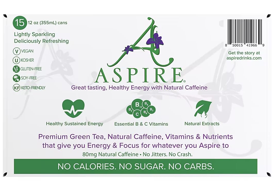 Aspire Healthy Energy Drinks Variety Pack, 15 pk./12 oz