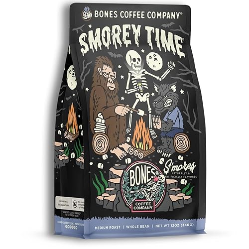 Bones Coffee Company Decaf S'morey Time, S'mores and Graham Crackers Decaffeinated Flavored Coffee, Medium Roast Low Acid Arabica Beans For Auto drip