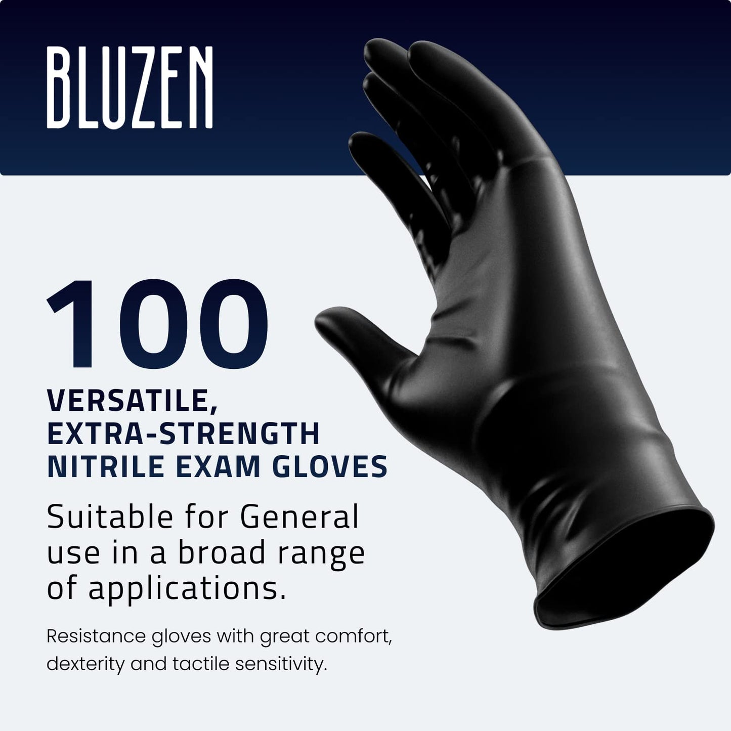 BLUZEN Black Extra Strength Disposable Nitrile Gloves XLarge, Rubber and Latex Free Gloves, For Surgical, Medical, Food Service, Kitchen, Mechanic
