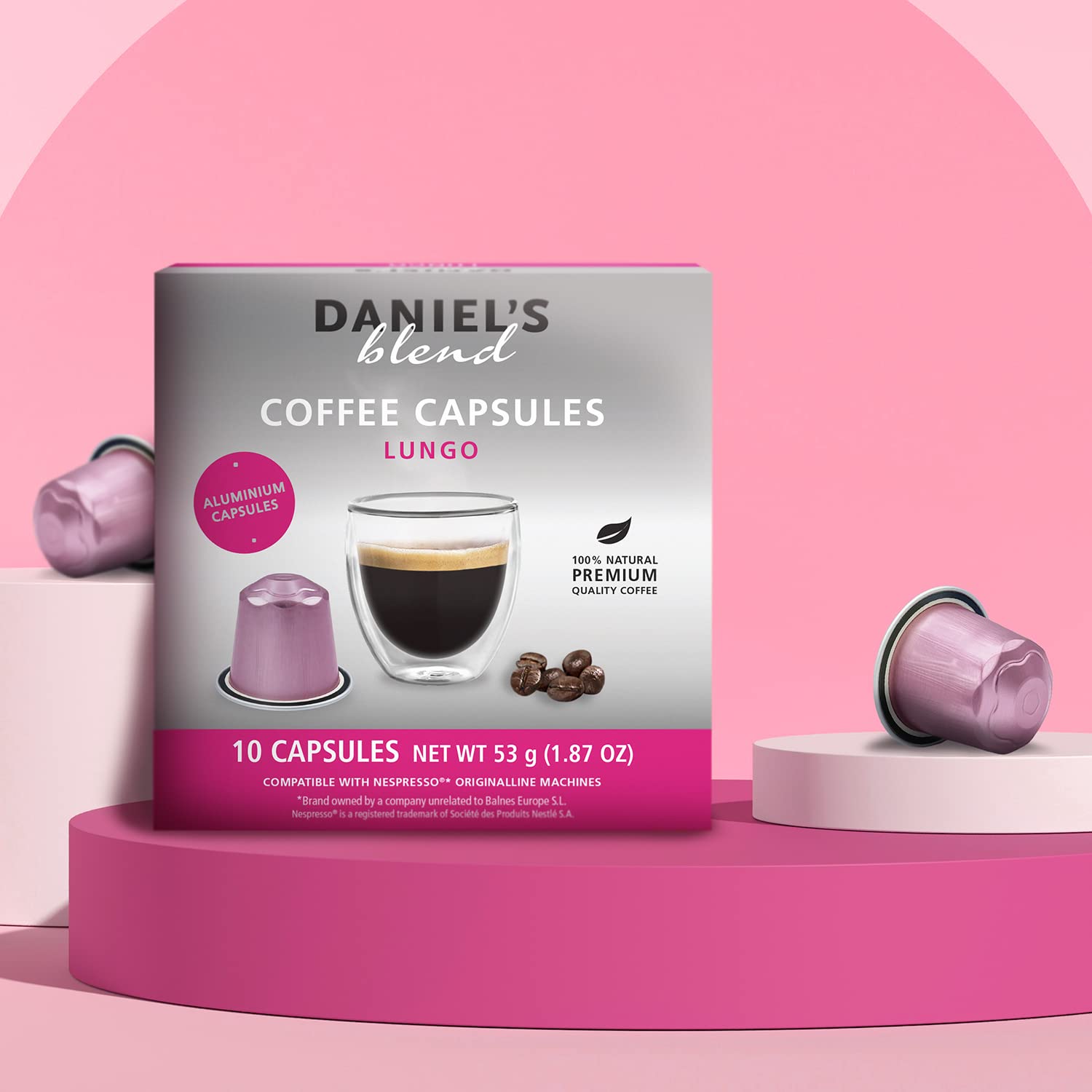 Daniels Blend Espresso Aluminum Capsules Compatible with Nespresso 120 Coffee Pods Single Server Kosher Certified Lungo