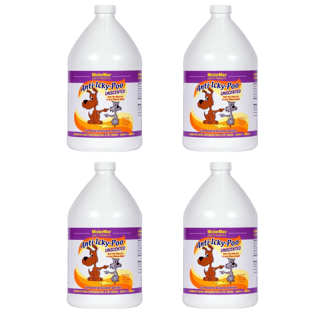 Mister Max Anti Icky Poo Unscented Enzyme Cleaner - Pet Urine, Dog & Cat Urine Odor Remover, 4-Gallons