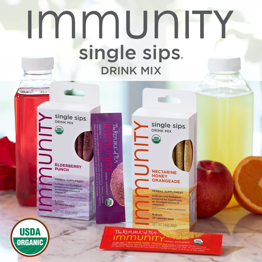 The Republic of Tea - Immunity Nectarine Honey Orangeade Single Sips, 6 Drink Mix Packets