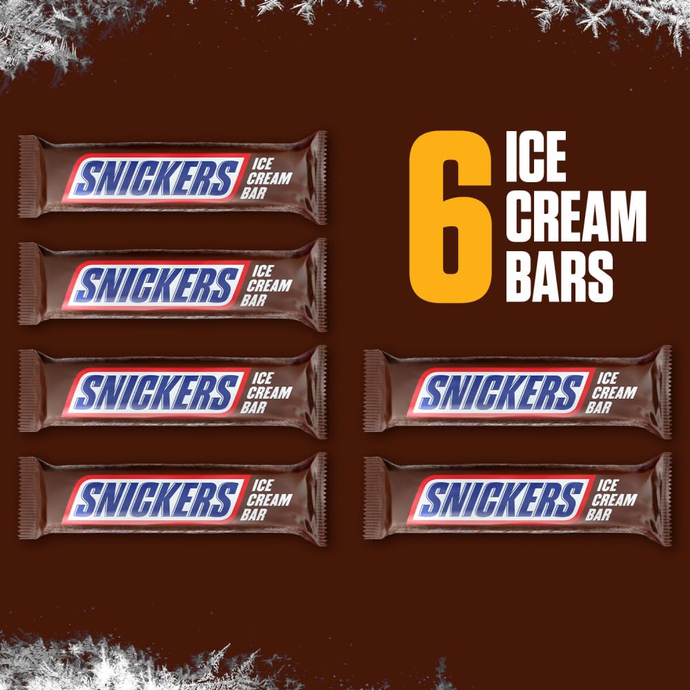 SNICKERS Ice Cream, Chocolate Caramel Peanut Butter Ice Cream Bars Individually Wrapped Dessert, 6 Pack, 2 Oz Bars