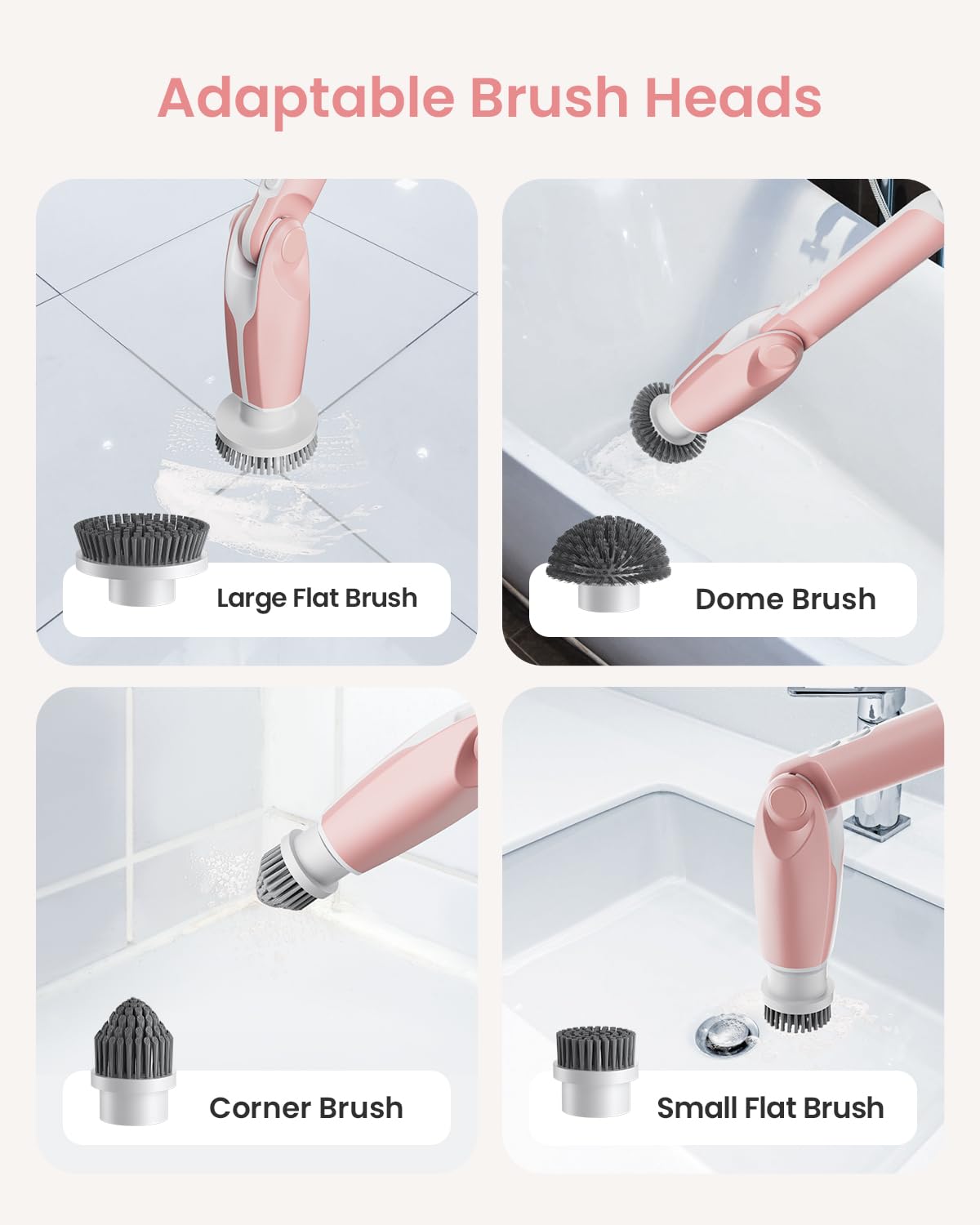 Leebein Electric Spin Scrubber, Shower Scrubber with 4 Adjustable Angles and 8 Brush Heads, Electric Scrubber with Long Handle & Remote Controller