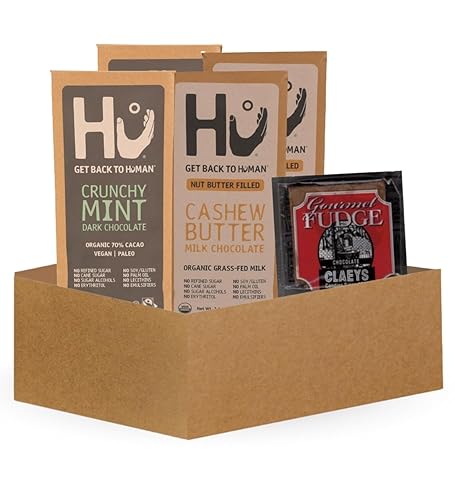 2x Hu Chocolate Crunchy Mint 2.1 oz and 2x Cashew Butter Milk Bar 2.1oz Bundle with Claeys Old Fashioned Chocolate Fudge 1.75 oz - Organic Vegan