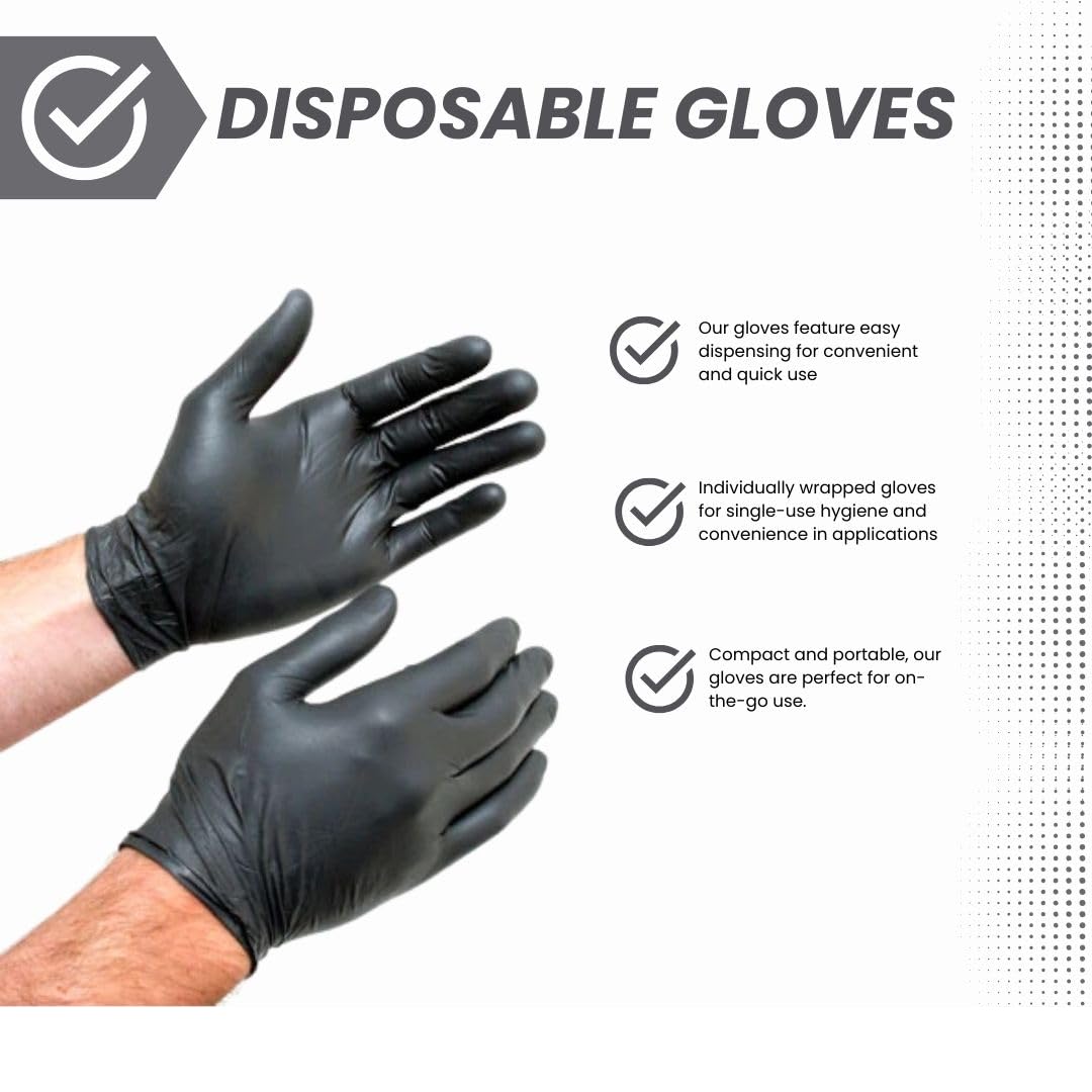 Shamrock Nitrile Black Disposable Gloves - 6 mil, Latex-Free, Powder-Free, Rubber Glove, Non-Medical Use, Powder-Free, Medium, 83012