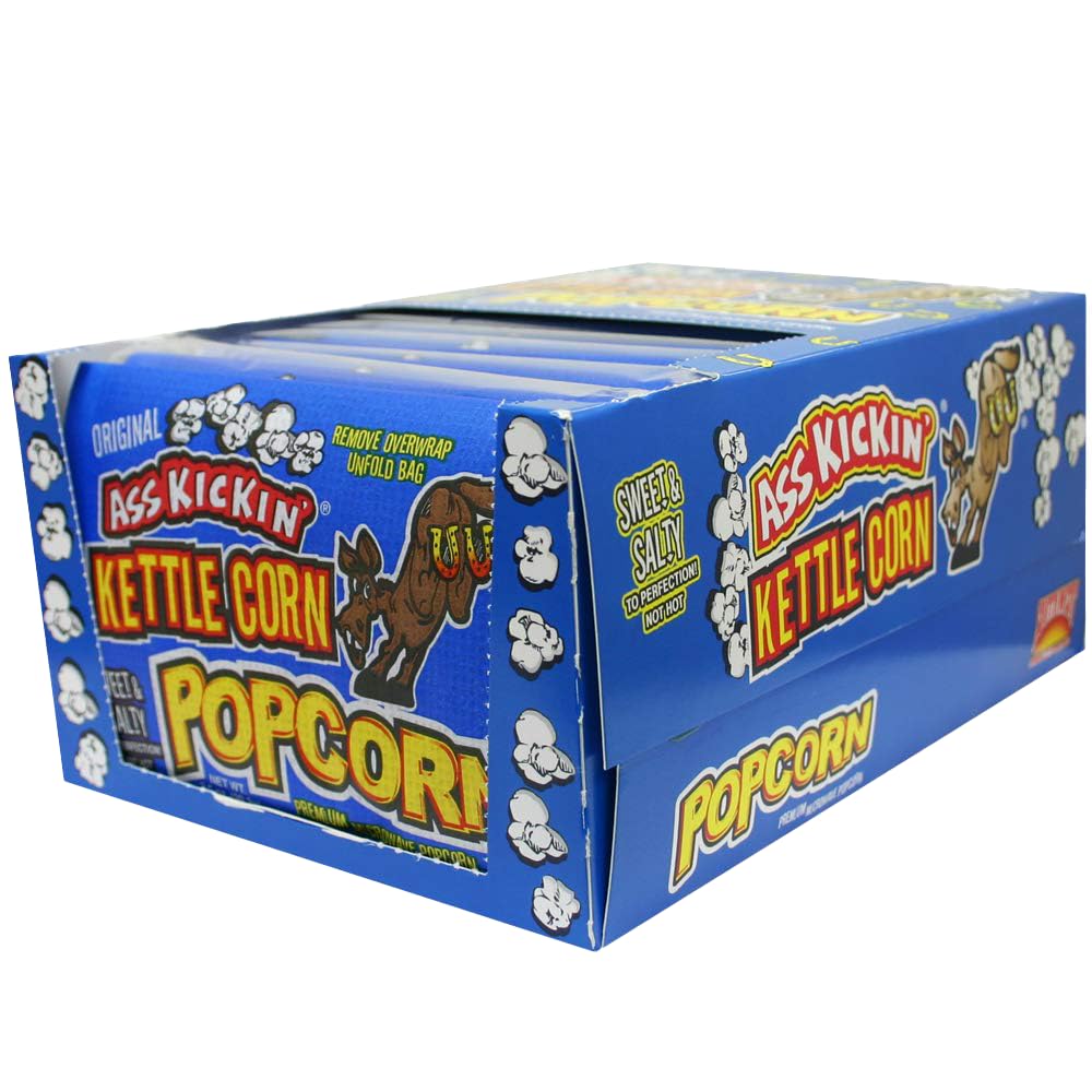 ASS KICKIN’ Kettle Corn Microwave Popcorn - 12 Pack - Ultimate Sweet Gourmet Gift - Try if you dare!