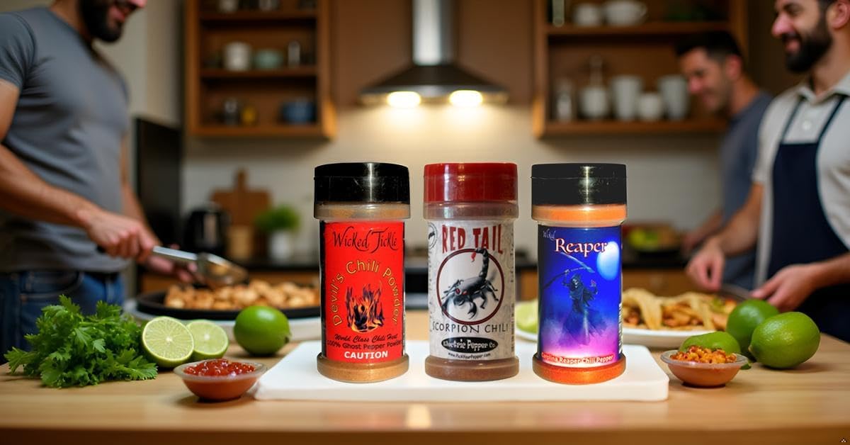 Wicked Reaper Extreme Chili Powder Gift Set, 3 Pack - Ghost, Scorpion, Carolina Reaper, 2 oz Bottles