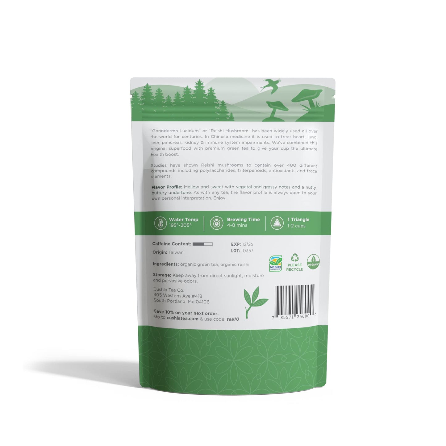 Reishi Mushroom Tea & Premium Green Tea - Green Tea With Lingzhi, Ganoderma 20 Triangles