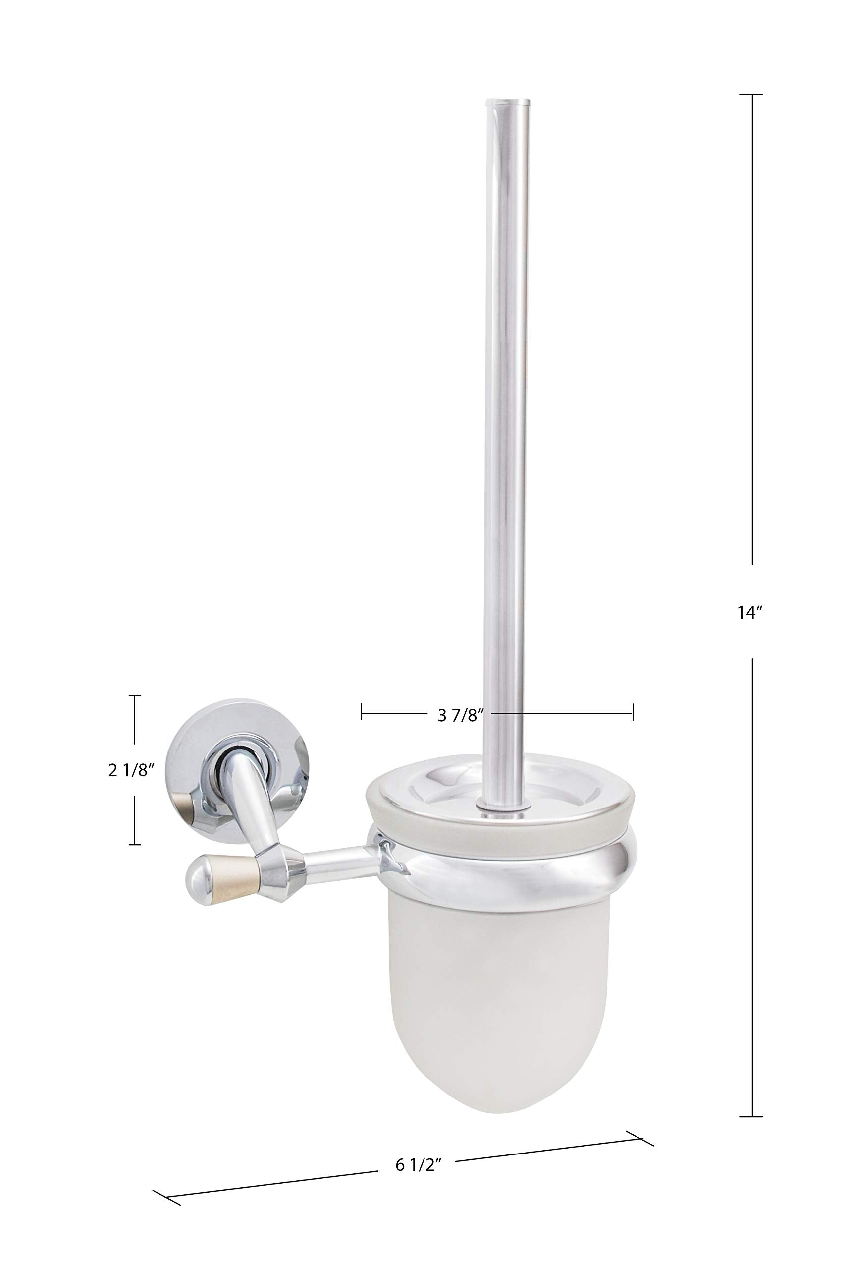 URBN.design - Nolde Series - Contemporary Toilet Brush and Wall-Mounted Removable Drip Cup Holder, Polished Chrome with Dark Silver Finish and Frosted