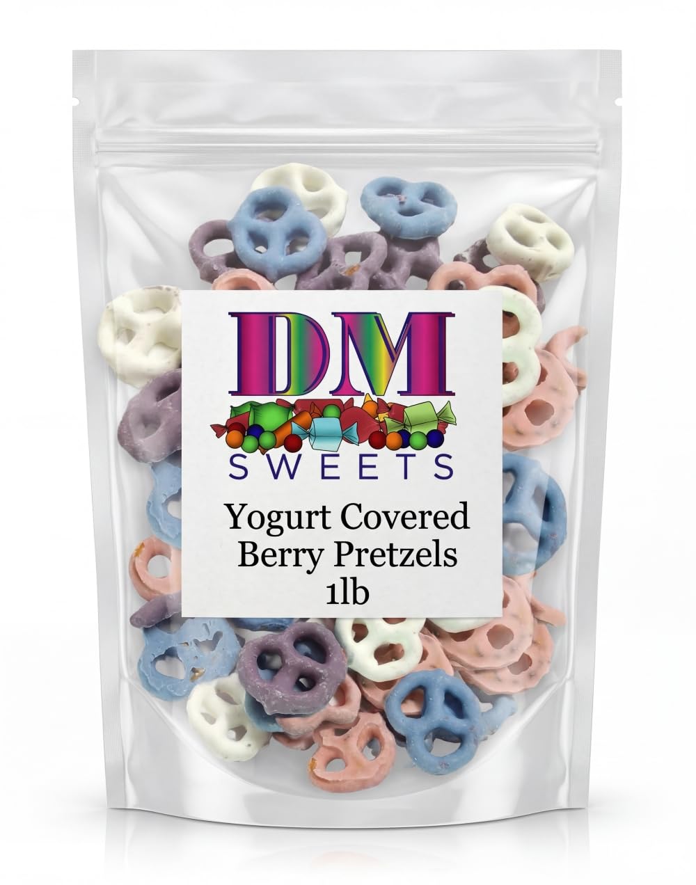 Yogurt Covered Pretzels - 1 lb Bulk Bag - Assorted Fruit Flavors: Blueberry, Raspberry, Strawberry & Vanilla - Sweet & Crunchy Snack