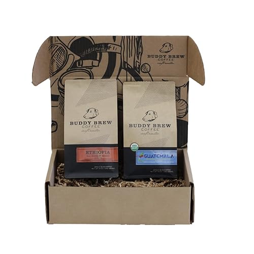 Buddy Brew Coffee, Light Roast Whole Bean Coffee - Medium Roast - 2-Pack, Ethiopia + Guatemala - single origin, Specialty Coffee - We roast and ship