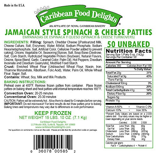 Jamaican Style Patties, Unbaked (Spinach & Cheese, 1 Case)