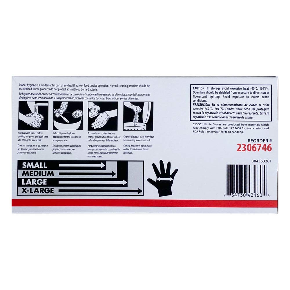 SYSCO Classic HIGH Performance Blue Nitrile Gloves Size Small Powder Free, 100 Count
