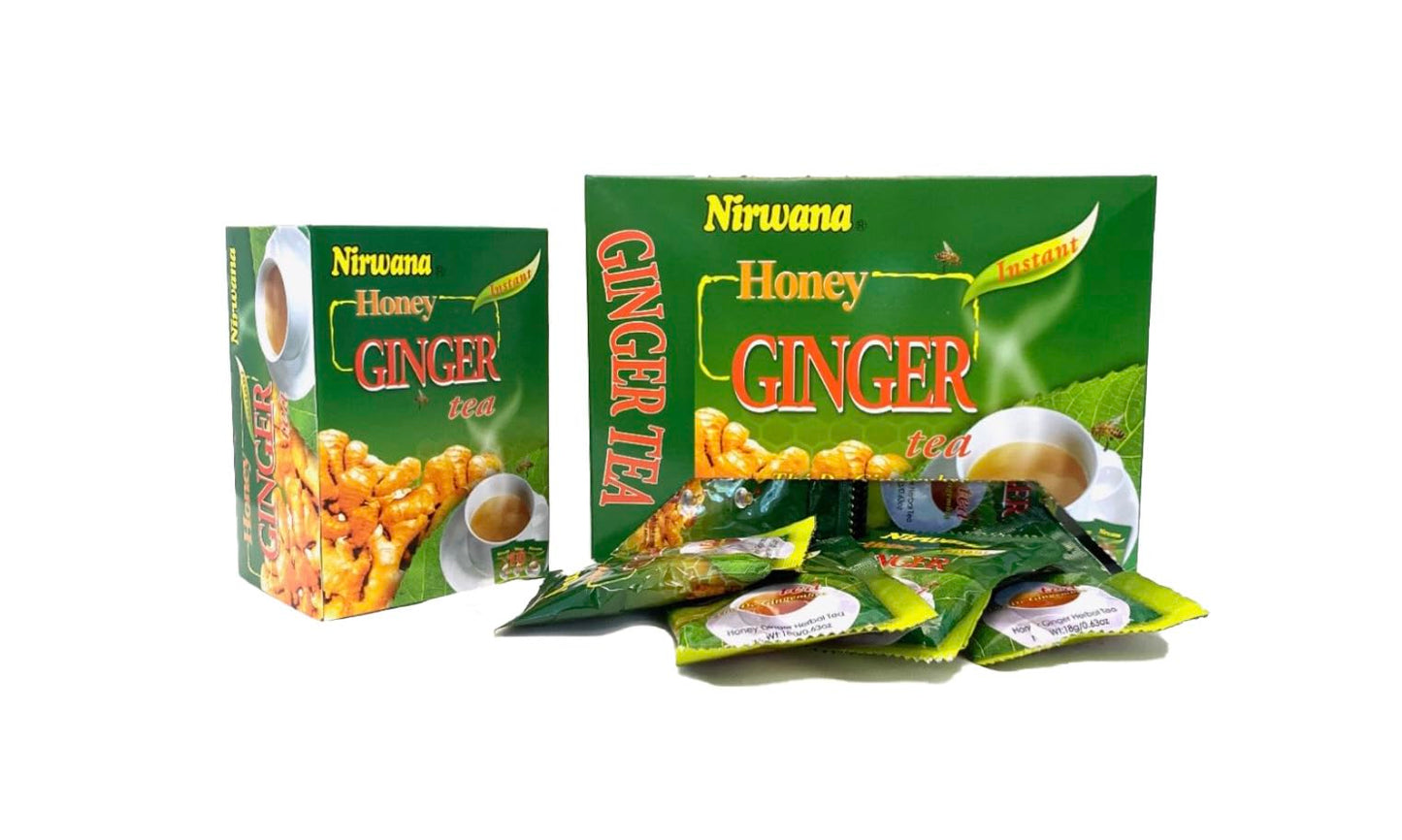 Nirwana Honey Ginger Herbal Tea - Caffeine-Free Ginger Tea Bags with Honey Flavor, Smooth Herbal Infusion, Warm & Aromatic Tea (20 Sachets)