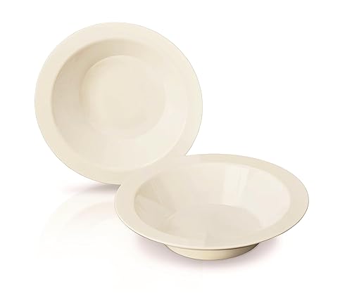 " OCCASIONS " 60 Piece Plates Pack, Heavyweight Disposable Wedding Party Plastic Bowls (14oz Soup Bowl, Plain Ivory)