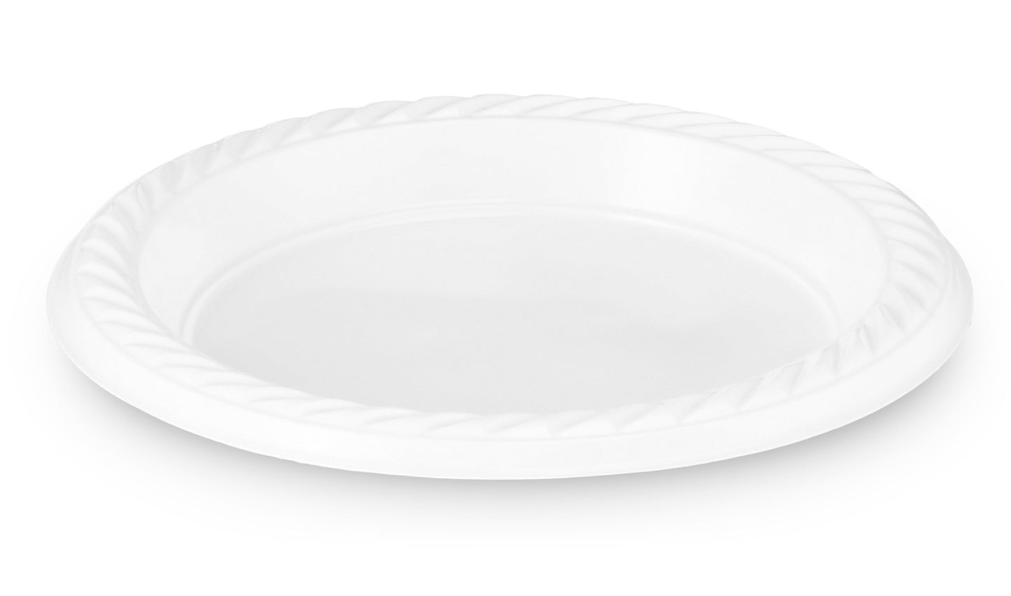 [100 Count] Plasti Plus Disposable Plastic White 6 Inch Dessert Plates, Great For Weddings, Home, Office, School, Party, Picnics, Restaurant, Take-out