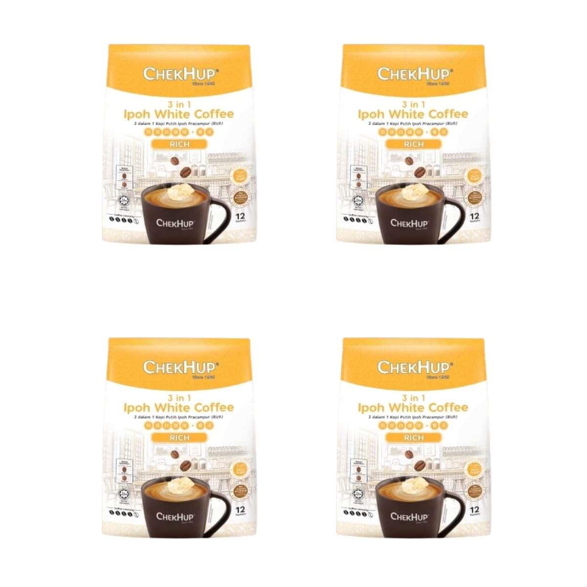 4 Pack Chek Hup 3 in 1 Ipoh White Coffee KING Imported from Malaysia (4x12 sachets)