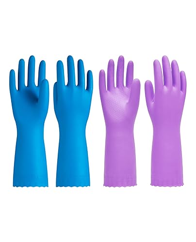 PACIFIC PPE 2 Pairs Dishwashing Cleaning Gloves with Latex free, Cotton lining, Kitchen Gloves (Purple+Blue, Small)
