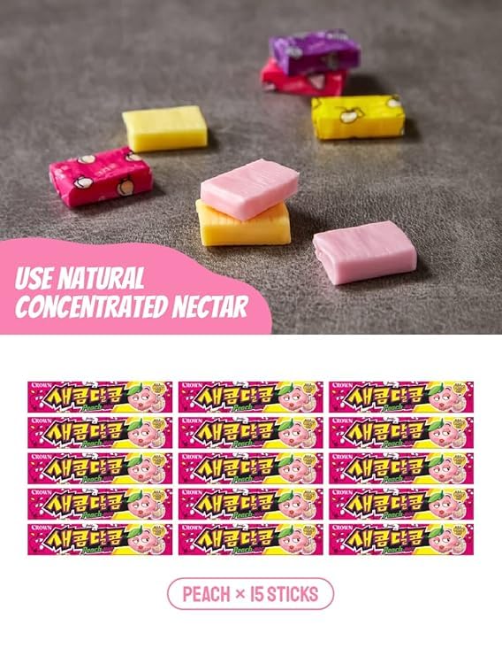 Crown Sweet and Sour Candy Peach Flavor 435g (29g X 15ea) + Cute Character Stickers