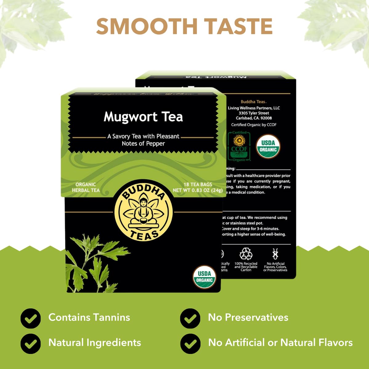 Organic Mugwort Tea, 18 Bleach-Free Tea Bags - Organic Tea Improves Digestion, and Acts as an Emotional Relaxant, No GMOs