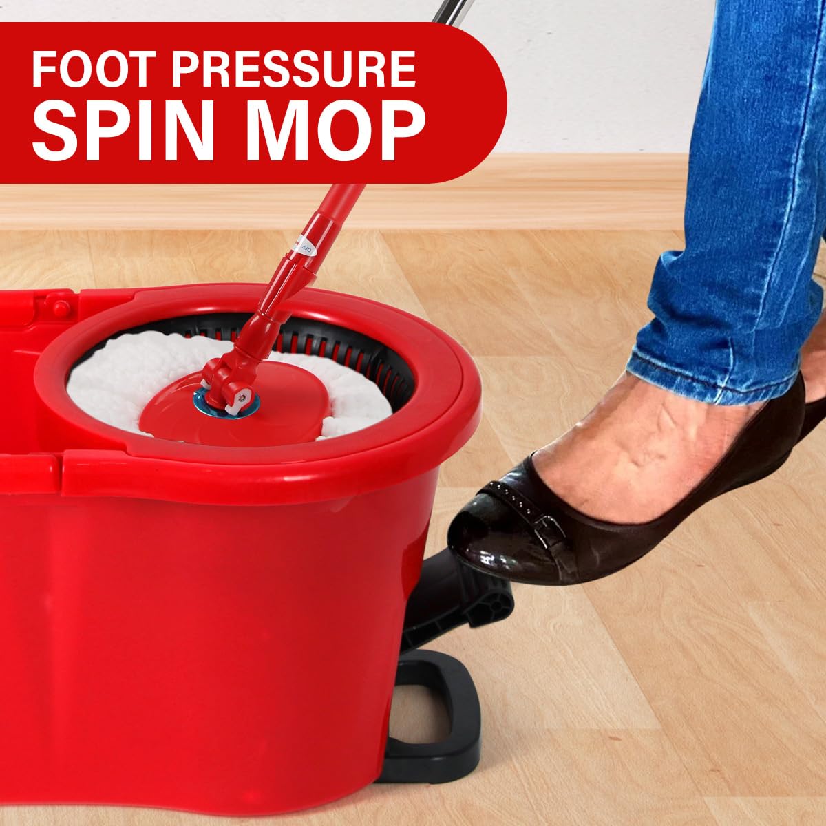 Pedal Spin Mop and 7LT Bucket Floor Cleaning System with 3 Extra Microfiber Mop Replacement Refills - Labor-Saving Foot Pressure Spin Mop