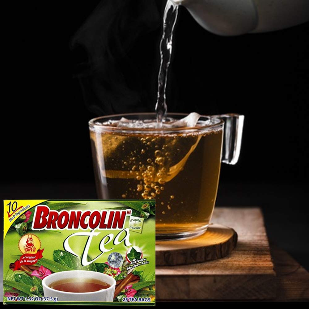 Broncolin Herbal Tea. Flu Relief. 25 Bags. 1.32 oz, Green