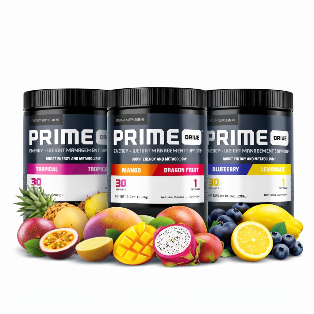 PRIME DRIVE 3 PACK + SHAKER TROPICAL, STRAW MELON, BLUEBERRY LEM.