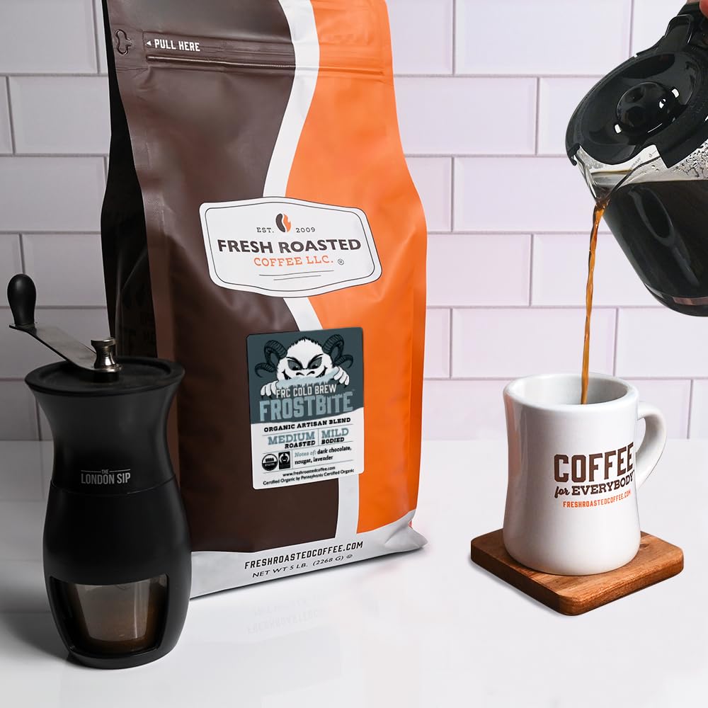 Fresh Roasted Coffee, Organic Frostbite Cold Brew Coarse Ground Coffee, Medium Roast, USDA Organic, 3rd Party Tested for Mold, Mycotoxin & Pesticides