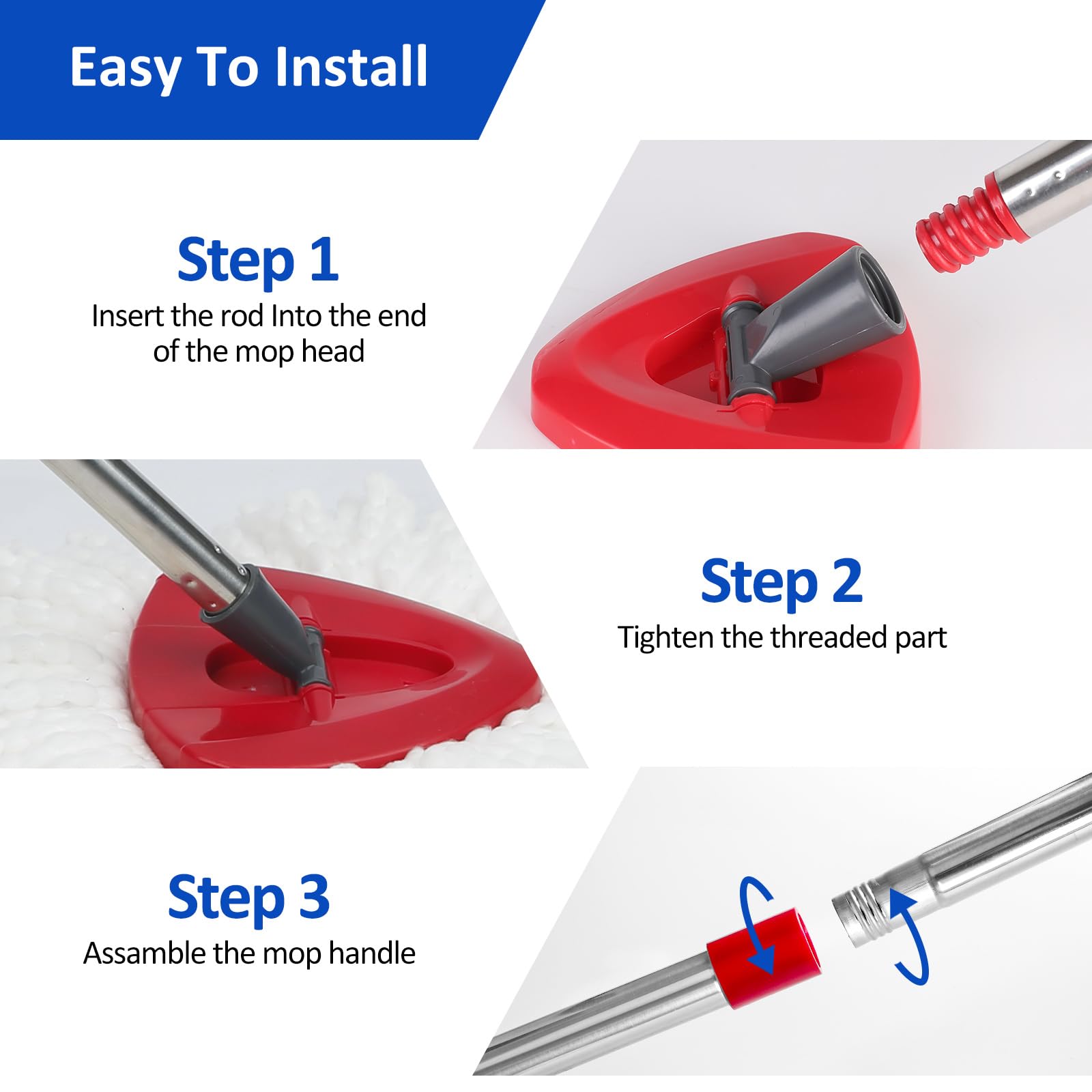 Ashsajkd Spin Mop Replacement Handle, 30-58 inch Handle/Stick Compatible for Oceda EasyWring 1 Tank System and RinseClean 2 Tank, American Threaded