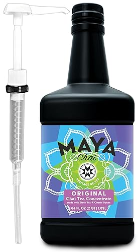 Maya Chai Tea Concentrate, Heritage Recipe, Original, 64 Ounce with White Pump