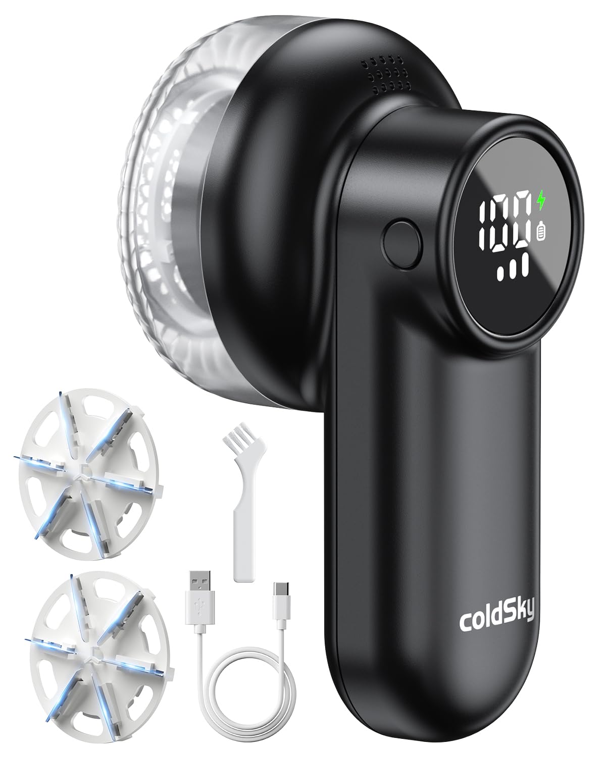 coldSky Rechargeable Fabric Shaver, Lint Shaver with Digital Display, Sweater Shaver with 6-Leaf Blades and Safety Lock, 3-Speeds Defuzzer Remove