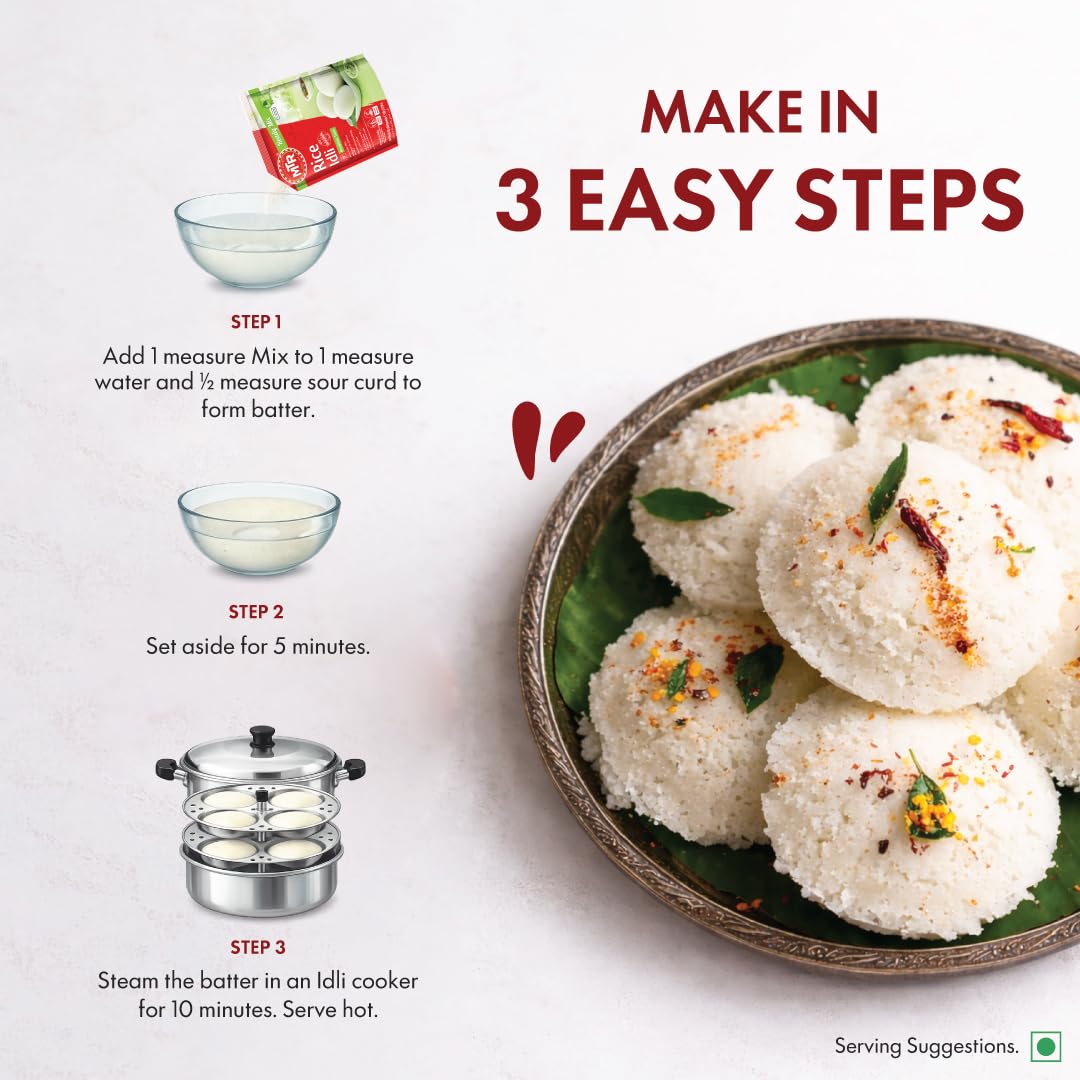 MTR Instant Rice Idli Mix - Ready to Cook Authentic Indian Breakfast, Lunch, Dinner or Snack Meal - No Added Preservatives - A Quick & Easy Recipe Suitable for Vegetarians - (500g, Pack of 1)