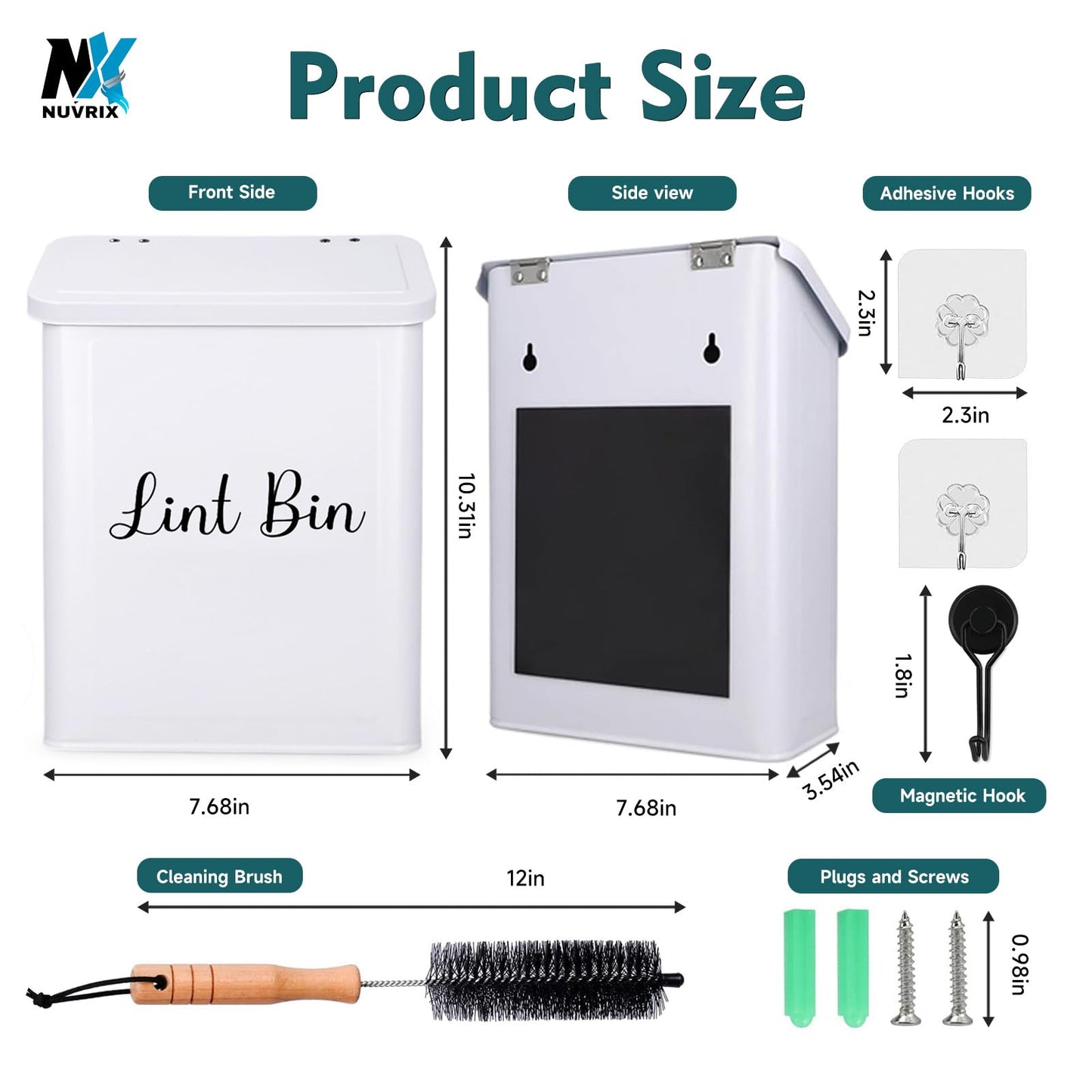 NUVRIX Magnetic Lint Bin for Laundry Room, Wall Mounted Metal Lint Box Holder Trash Can with Lid for Dryer, Lint Basket for Laundry Room