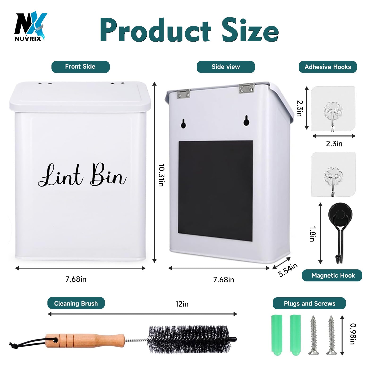 NUVRIX Magnetic Lint Bin for Laundry Room, Wall Mounted Metal Lint Box Holder Trash Can with Lid for Dryer, Lint Basket for Laundry Room