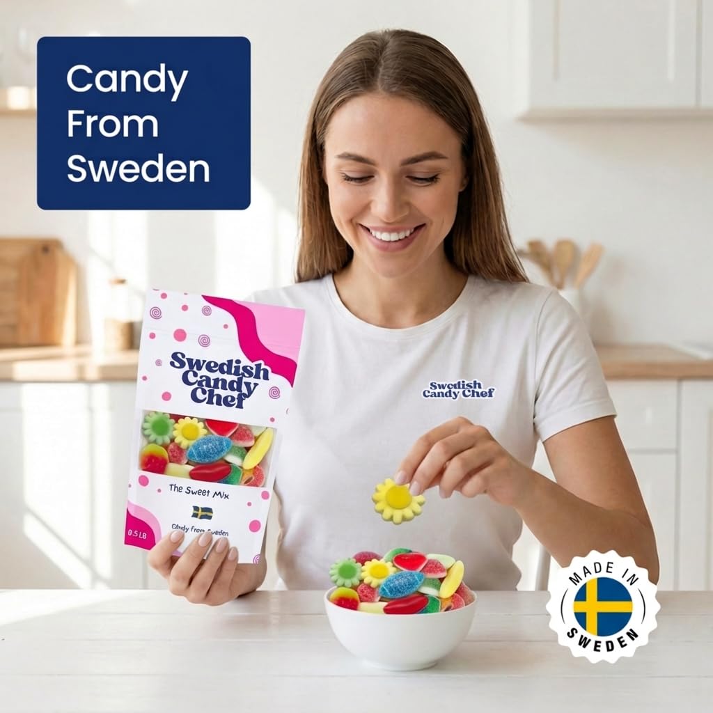Sweet Swedish Candy Mix Sweet Gummy Candy Bubs - Chewy and Foamy - Hand Packed in Sweden - Swedish Candy Chef - .5LB