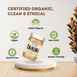 Organic Tahini Paste 16 oz (1lb) - Unhulled White Sesame Tahini Dressing - USDA Certified, Gluten Free, Kosher - Creamy Organic Tahini Sauce