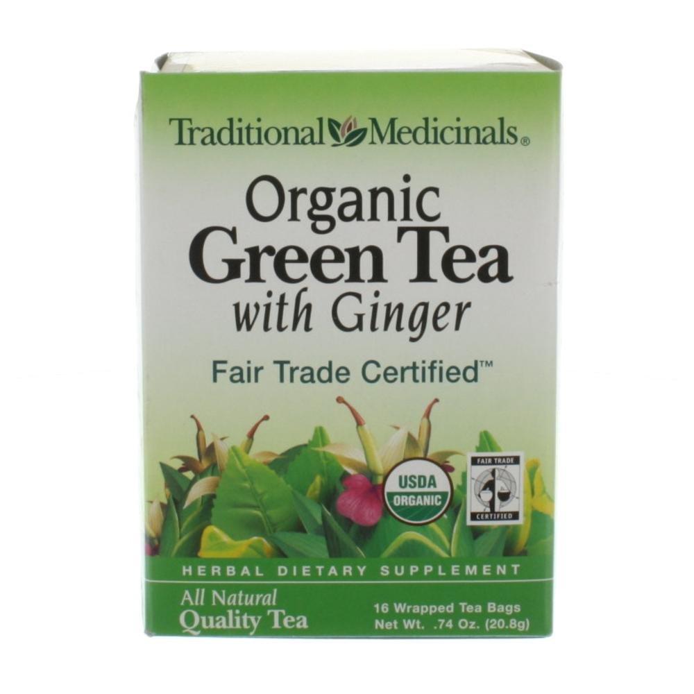Traditional Medicinals Organic Green Tea Ginger Herbal Tea, Promotes Healthy Digestion, (Pack of 1) - 16 Tea Bags