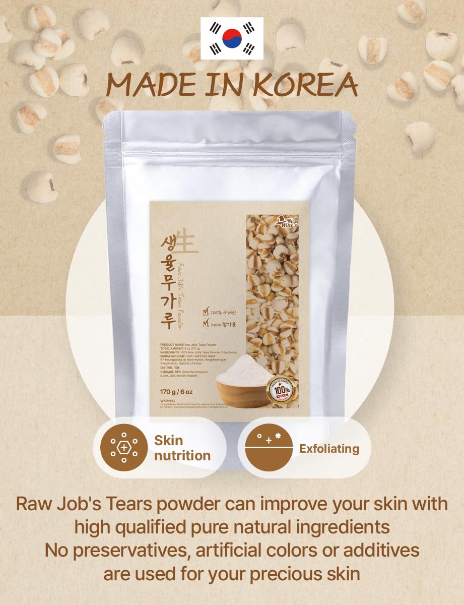 NICE WITCH'S Korean Raw Job's Tears Powder 6oz / 170g - 100% Pure Natural powder, Raw Adlay ?????