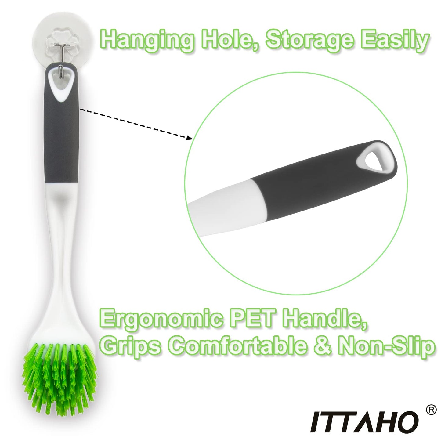 ITTAHO 3 Pack Dish Brush,Dish Scrub Brush, Kitchen Scrub Brush for Cleaning Dishes, Double Sided Bristles Scrubber Cleaner
