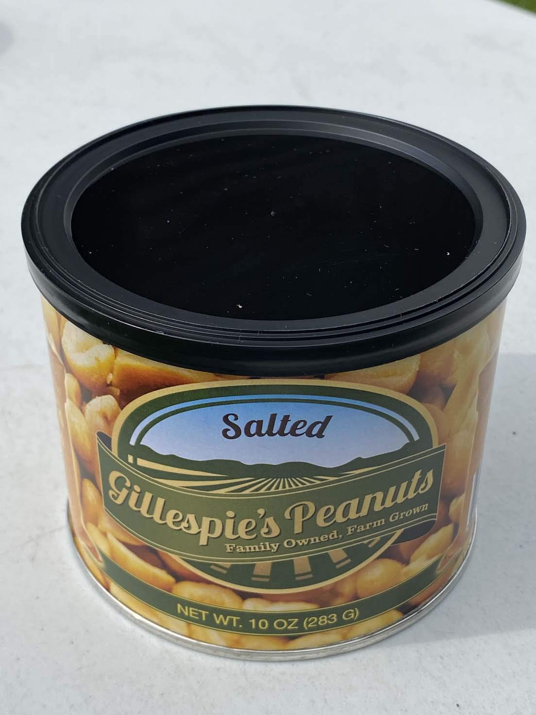 Salted 10oz cans Gillespie's Peanuts grown on our family farm! (1 Can)