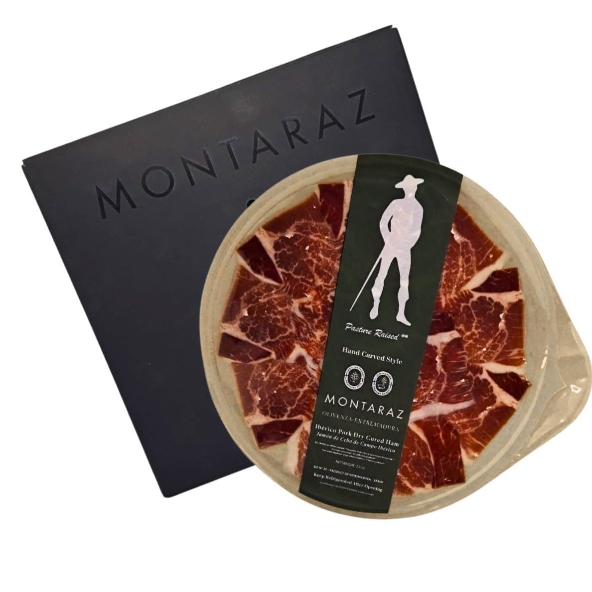 Montaraz | Jamon Iberico | Pasture Raised Extremadura Spain | Pre-Sliced Tray | 2.5 oz (71 gr) (Pack of 4)