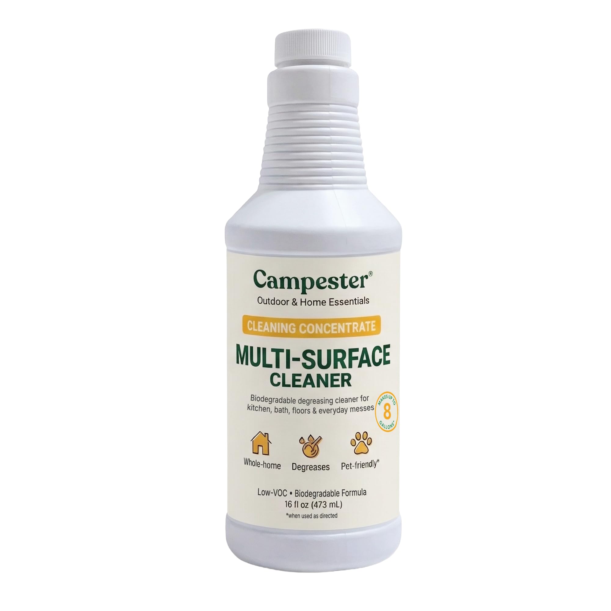 Campester Multi-Surface Cleaner Concentrate - Non-Toxic, Plant-Based All-Purpose Cleaner & Degreaser - 16 oz Makes 8 Gallons for Kitchen, Bathroom