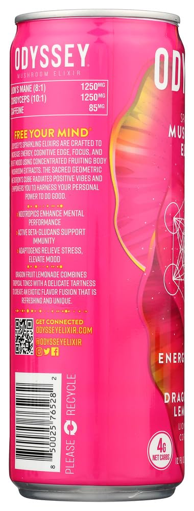 Odyssey Mushroom Elixir Dragon Fruit Lemonade Sparkling Mushroom Elixir, 12 FZ