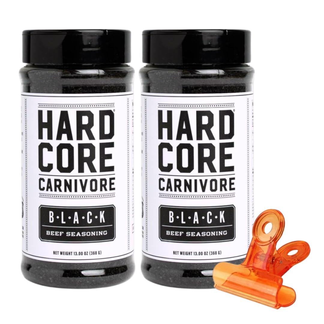 Hardcore Carnivore Black Bar-B-Q Rub Seasoning - 13 oz Bottles (Pack of 2) - For Burger and Steak - Bbq Rub Seasoning with Bag Clip