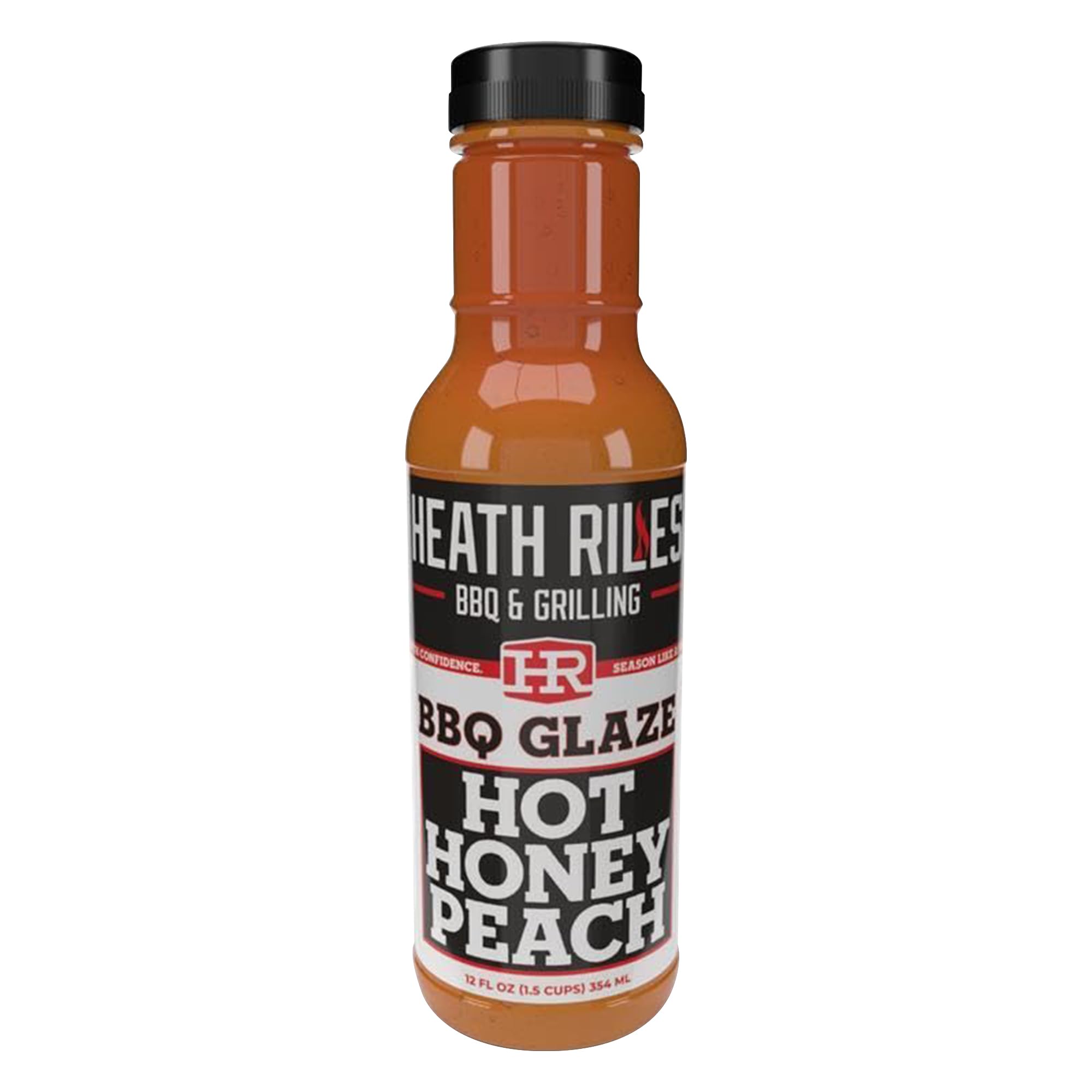 Heath Riles BBQ Hot Honey Peach BBQ Glaze - Sweet & Spicy Peach BBQ Sauce, Rib Glaze for Ribs, Pork, or Ham Glaze - 80+ BBQ Championships, 12 oz