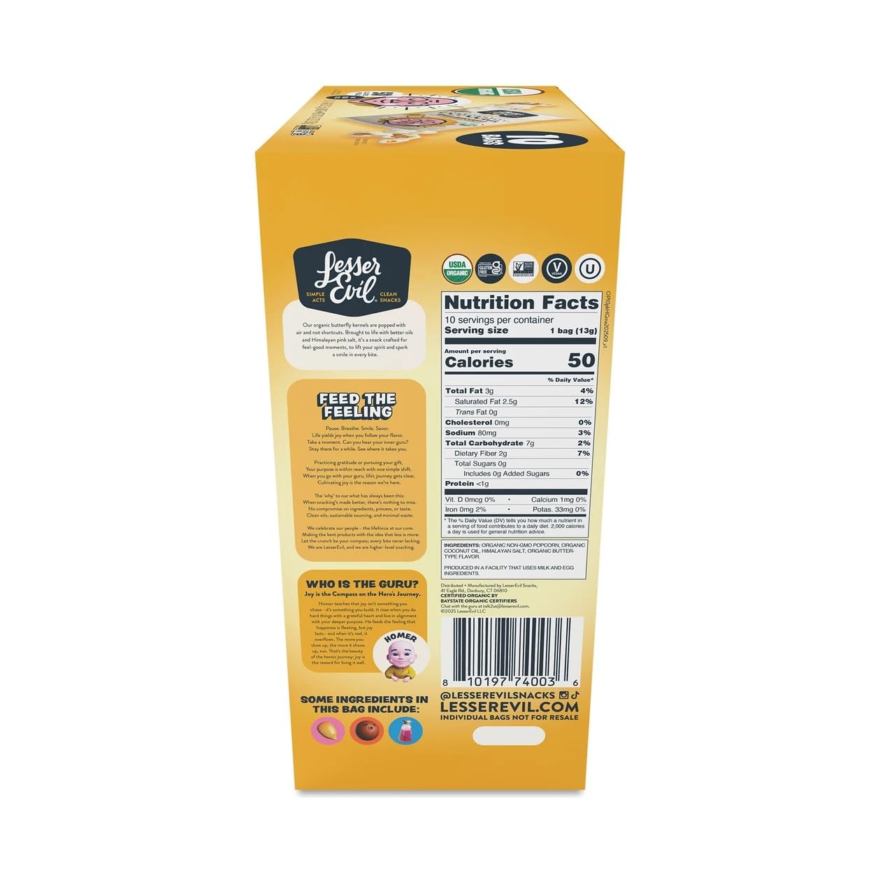 Lesserevil Organic Himalayan Gold Popcorn 10Ct, 4.6 OZ
