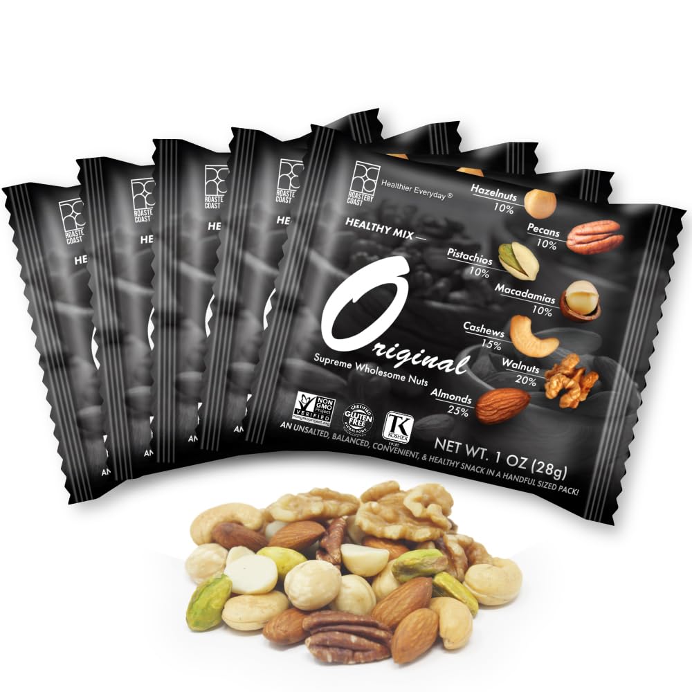 Roastery Coast - Mixed Nuts Variety Pack for Adults | Healthy Snacks | Individual Packs | Unsalted | No Peanuts | Assorted Nuts Snack | Pistachios |